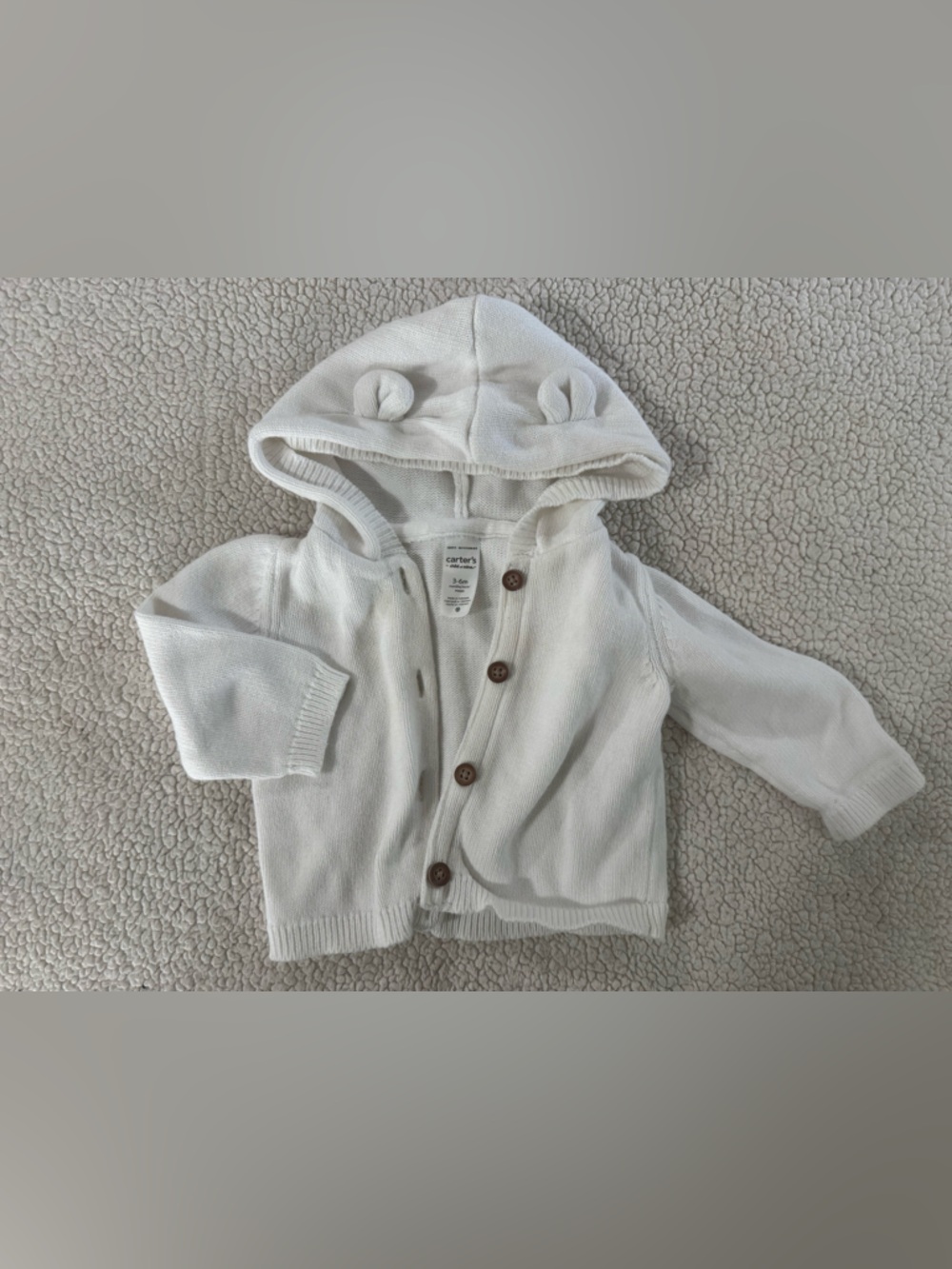 Carter's White Hooded Knit Cardigan with Ear Details